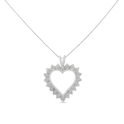 .925 Sterling Silver 1/4 Carat Total Weight Miracle Set Diamond Open Heart 18" Pendant Necklace (I-J Color, I3 Clarity)