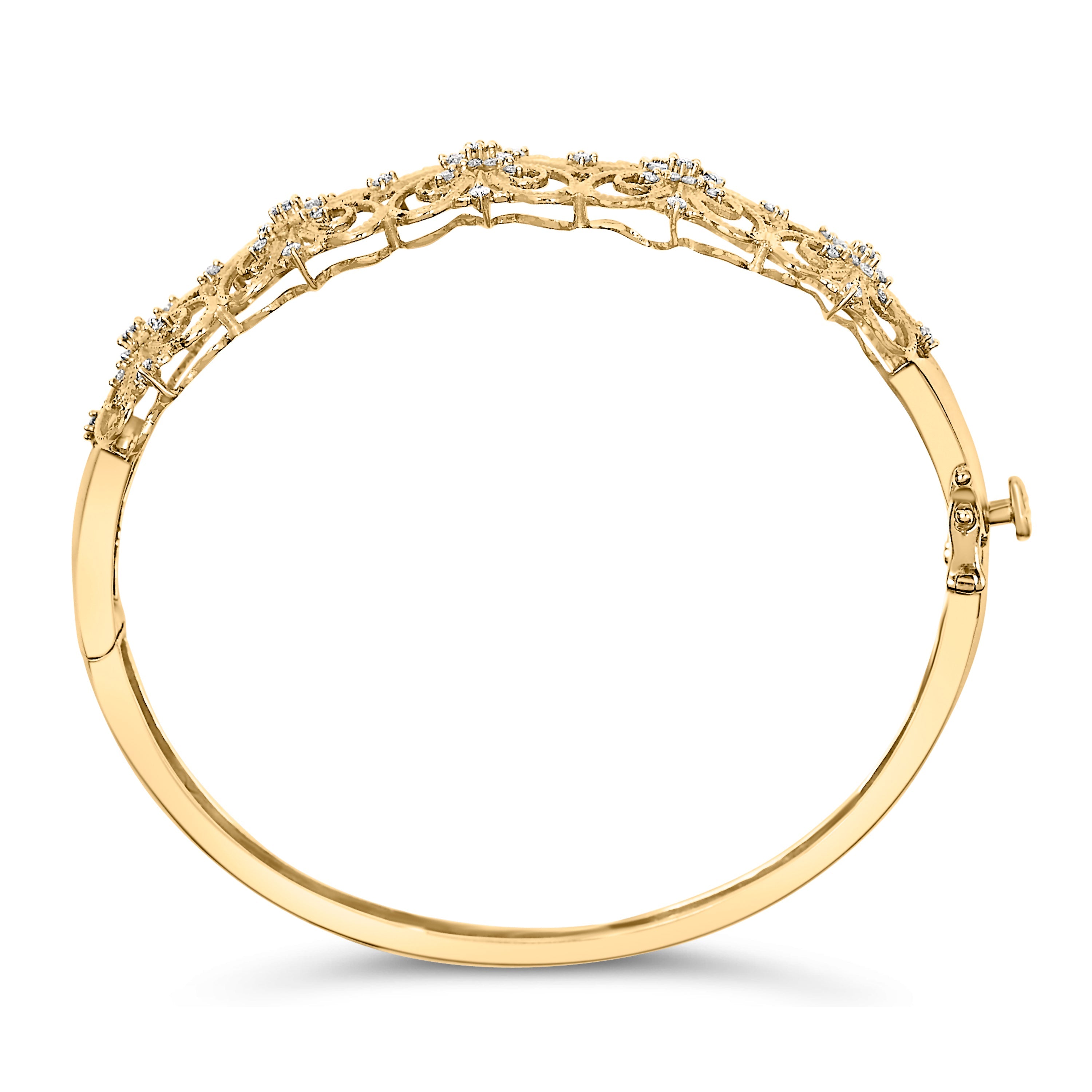 14K Gold 1.00 Cttw Diamond Vintage Inspired Floral Bangle Bracelet (H-I Color, SI1-SI2 Clarity) - 7.75" Inches