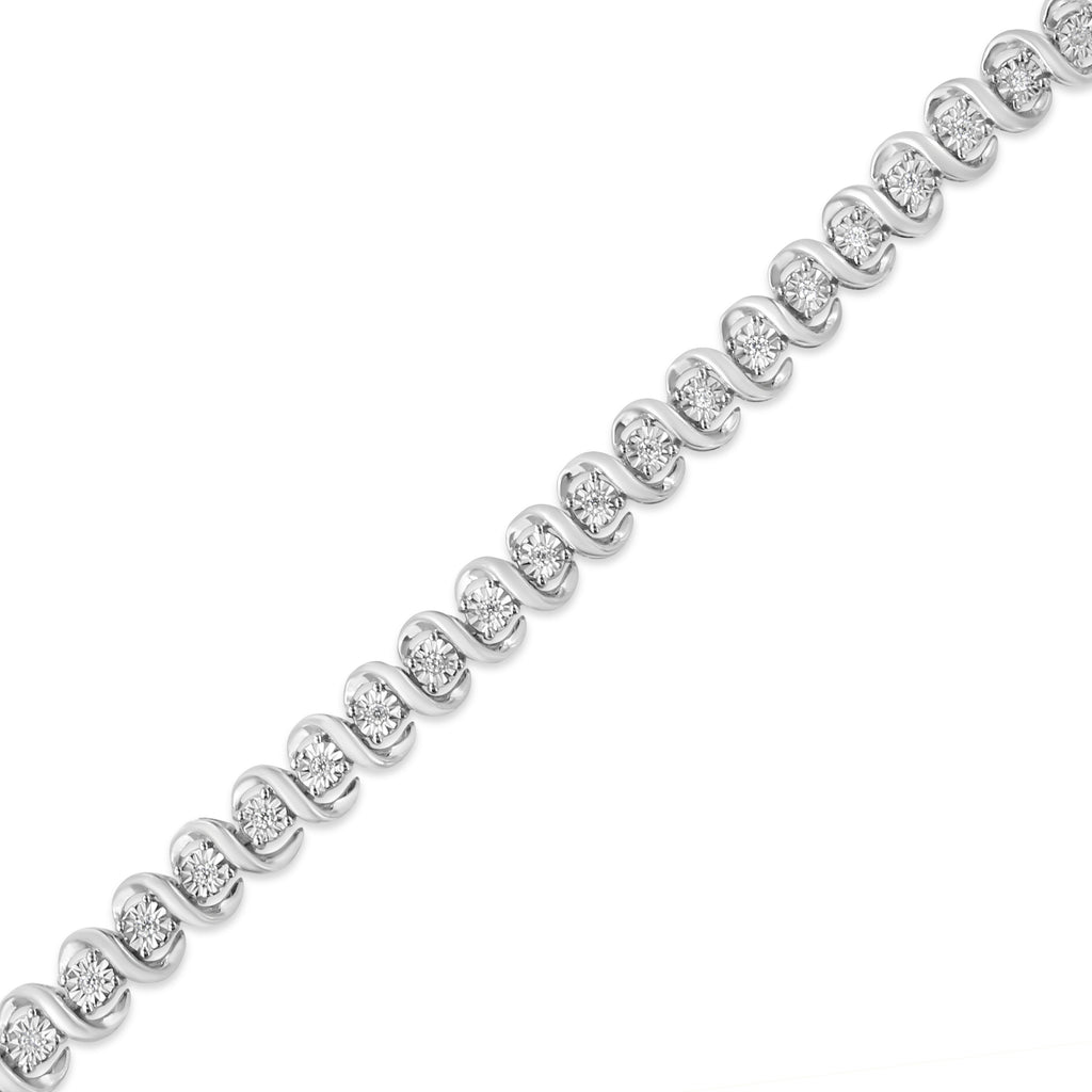.925 Sterling Silver 1/3 Carat Total Weight Miracle-Set Diamond "S" Link Tennis Bracelet (I-J Color, I3 Clarity) - Size 7.25"