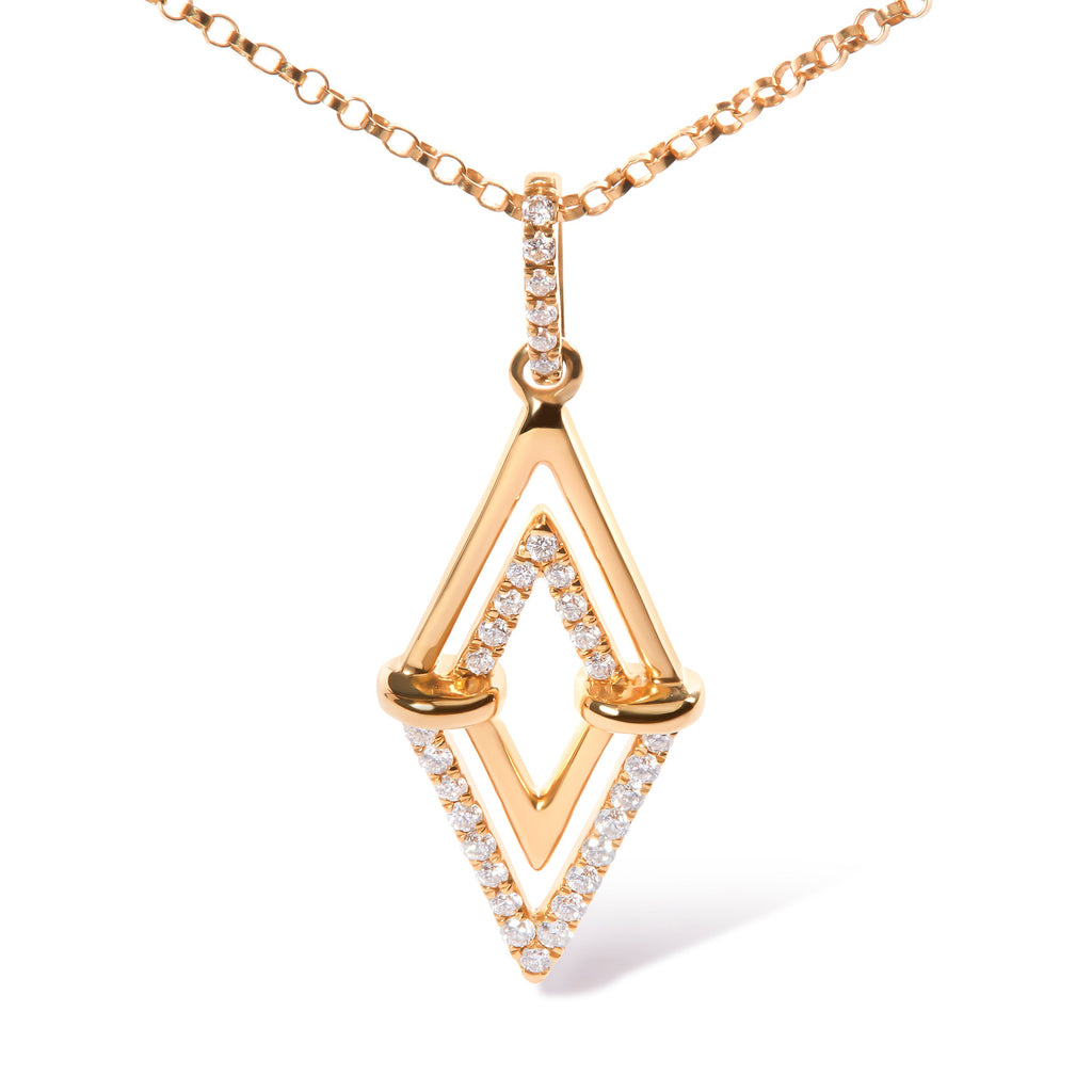 14K Yellow Gold 1/4 Carat Total Weight Diamond Double Triangle Geometric 18" Pendant Necklace (G-H Color, SI1-SI2 Clarity)