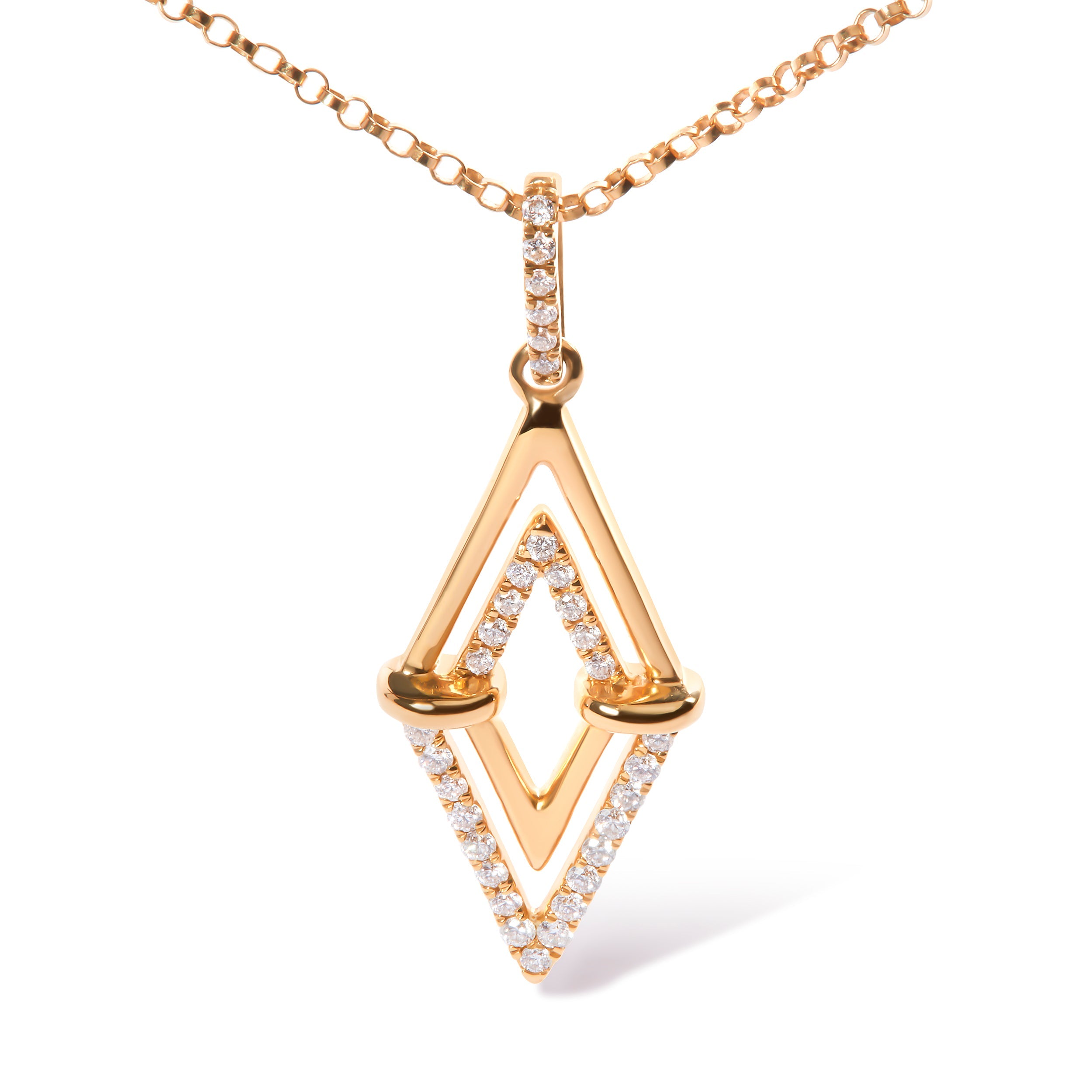 14K Yellow Gold 1/4 Carat Total Weight Diamond Double Triangle Geometric 18" Pendant Necklace (G-H Color, SI1-SI2 Clarity)