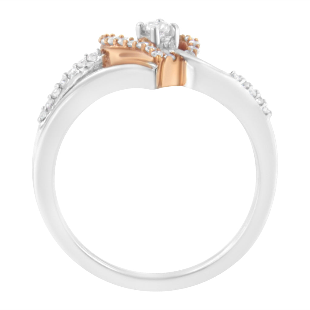 10K Rose Gold over .925 Sterling Silver â…• Cttw Diamond Split Shank Open Heart Cocktail Ring (I-J Color, I2-I3 Clarity)