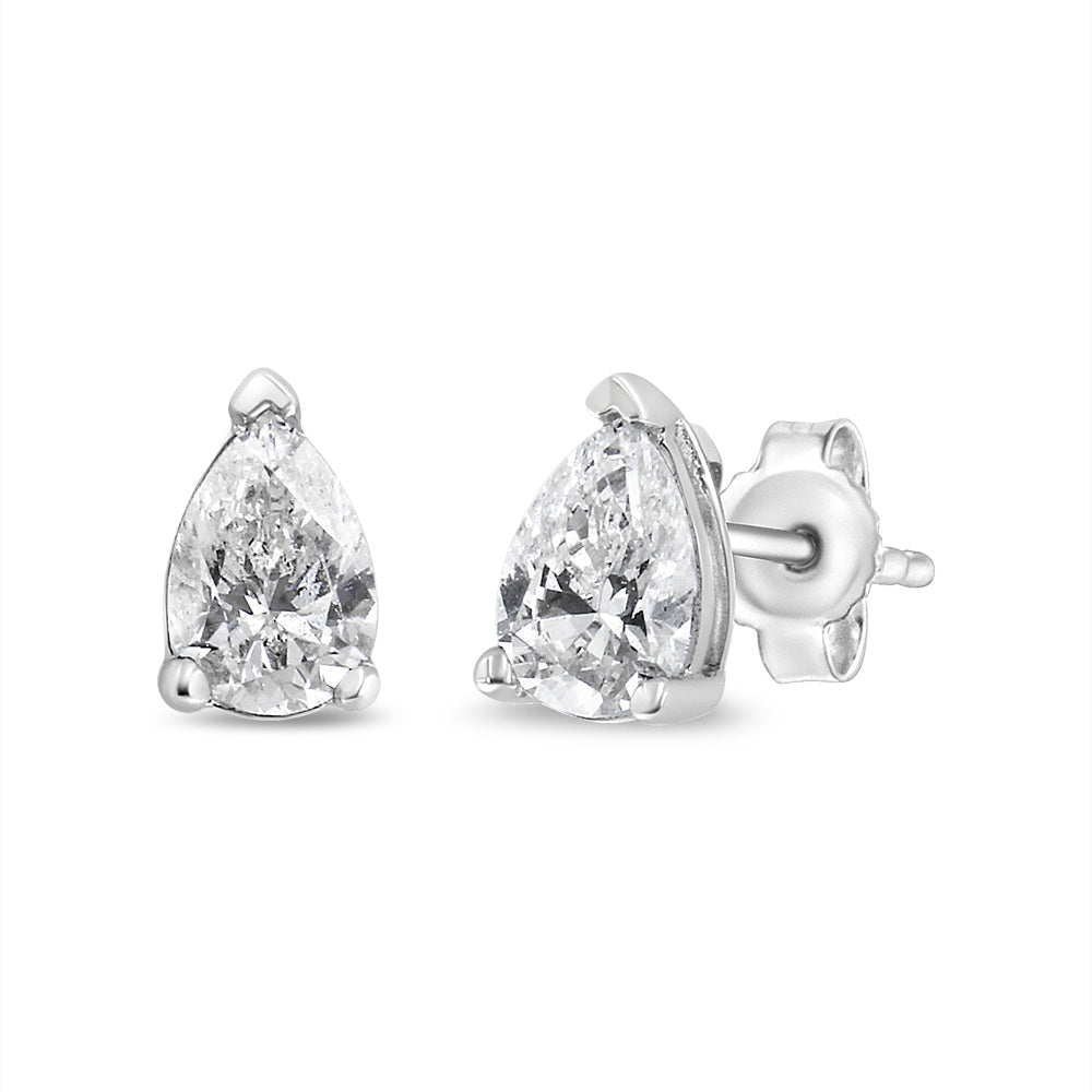14K White Gold 1/2 Carat Total Weight Pear Shape Solitaire Lab Grown Diamond Stud Earrings (F-G Color, VS2-SI1 Clarity)