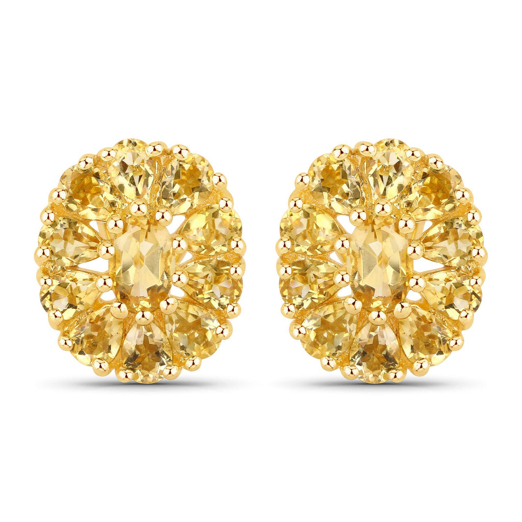 18K Yellow Gold Plated 4.06 Carat Genuine Citrine .925 Sterling Silver Earrings
