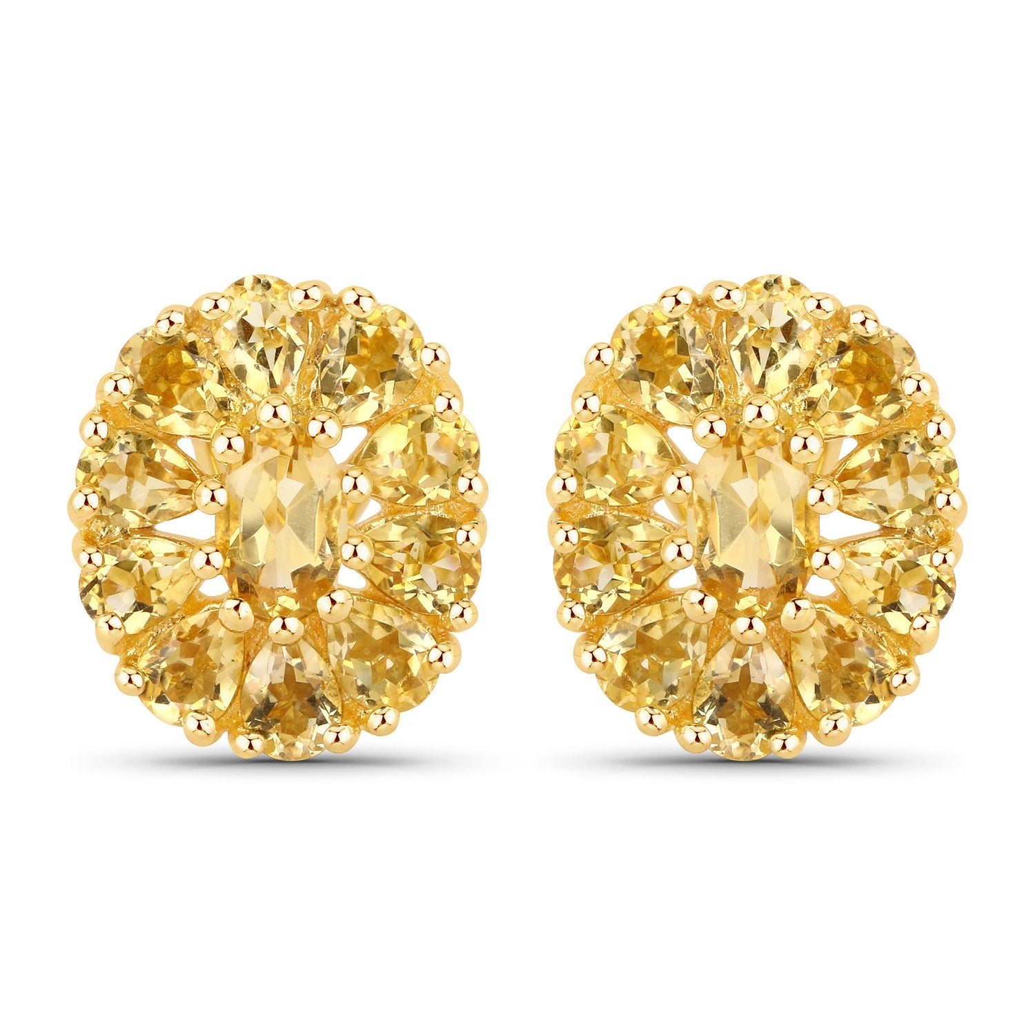 18K Yellow Gold Plated 4.06 Carat Genuine Citrine .925 Sterling Silver Earrings