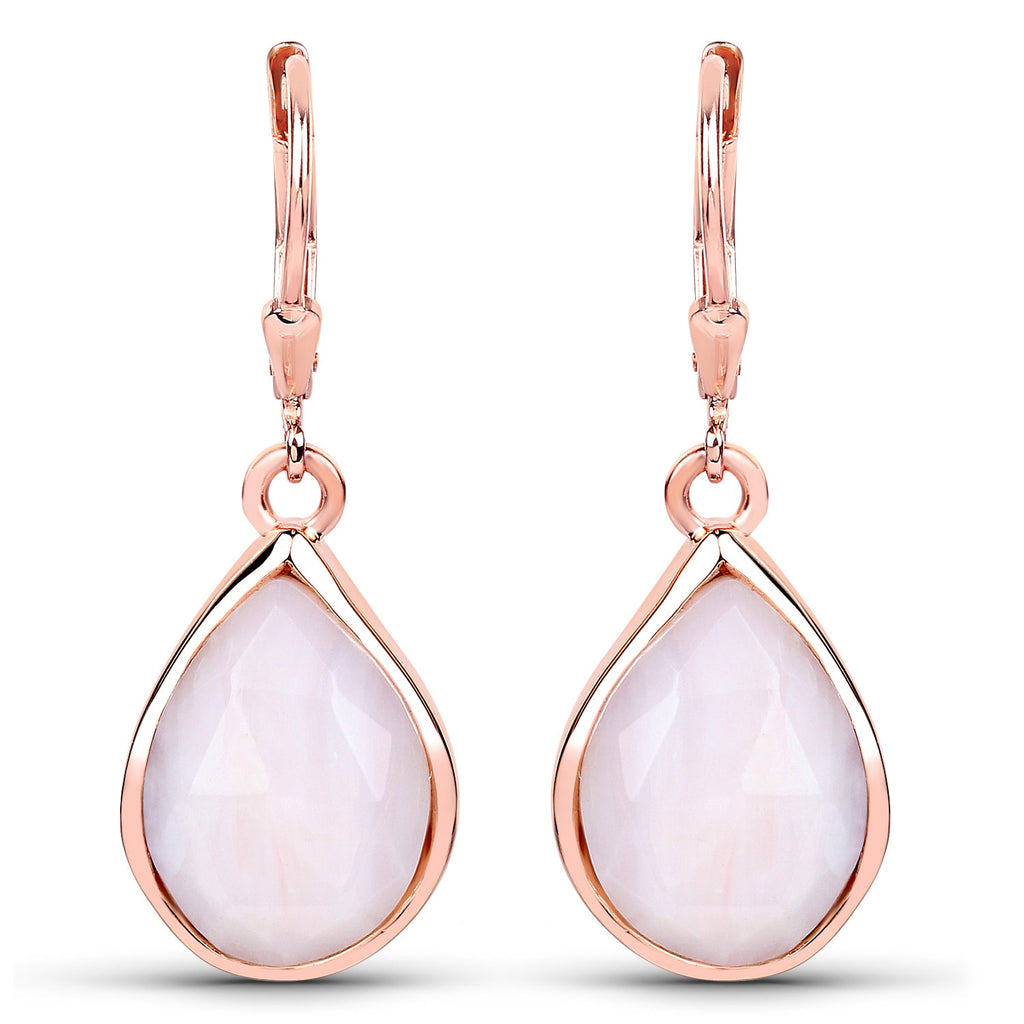 18K Rose Gold Plated 7.60 Carat Genuine Pink Opal .925 Sterling Silver Earrings