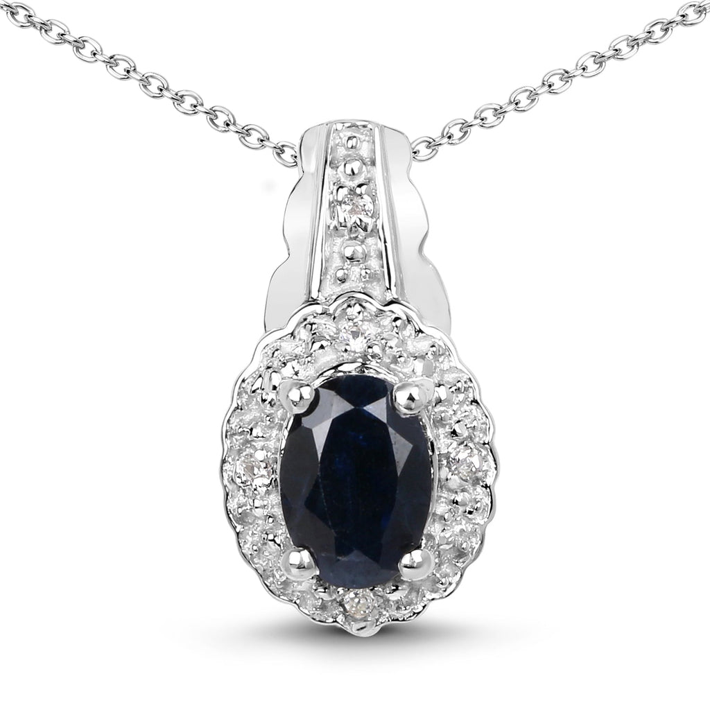 0.98 Carat Genuine Blue Sapphire and White Topaz .925 Sterling Silver Pendant