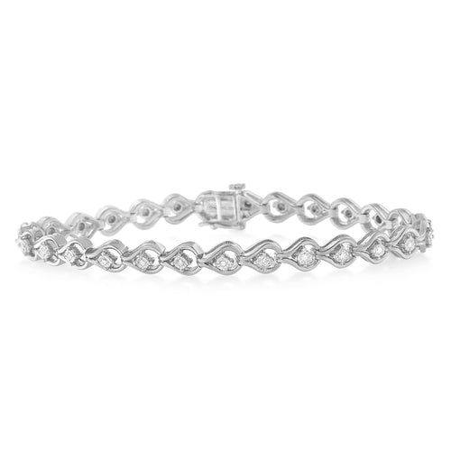 .925 Sterling Silver 1/4 Cttw Diamond Miracle-Set Teardrop Shaped 7" Link Bracelet (I-J Color, I3 Clarity)