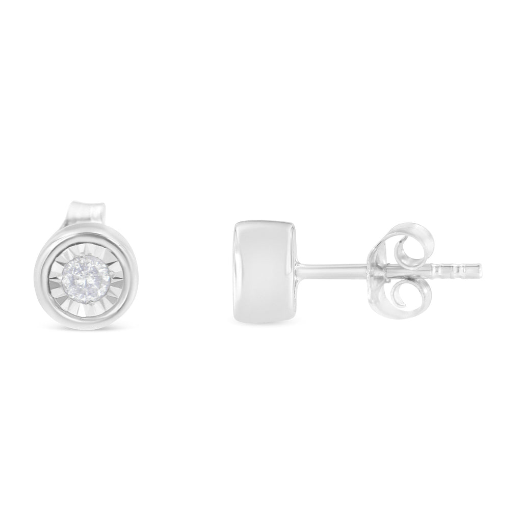 .925 Sterling Silver 1/5 Carat Total Weight Round Brilliant-Cut Near Colorless Diamond Miracle-Set Bezel Barrel Style Stud Earrings (I-J Color, I2-I3 Clarity)