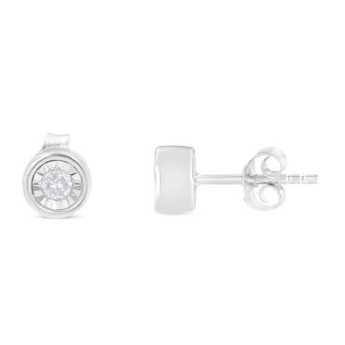 .925 Sterling Silver 1/5 Carat Total Weight Round Brilliant-Cut Near Colorless Diamond Miracle-Set Bezel Barrel Style Stud Earrings (I-J Color, I2-I3 Clarity)