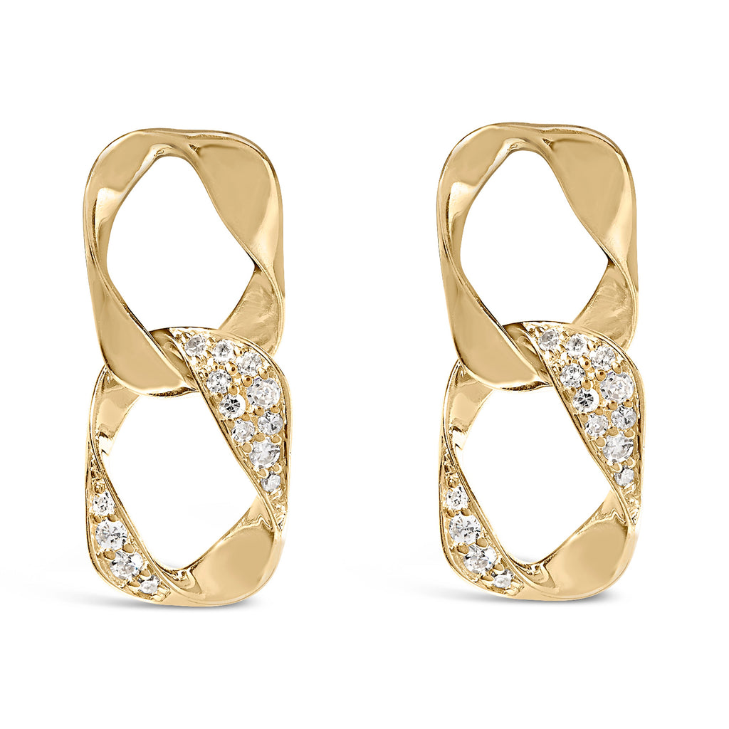 14K Yellow Gold Plated .925 Sterling Silver Open Link 1/5 Carat Total Weight Diamond Drop Earrings (H-I Color, I1-I2 Clarity)