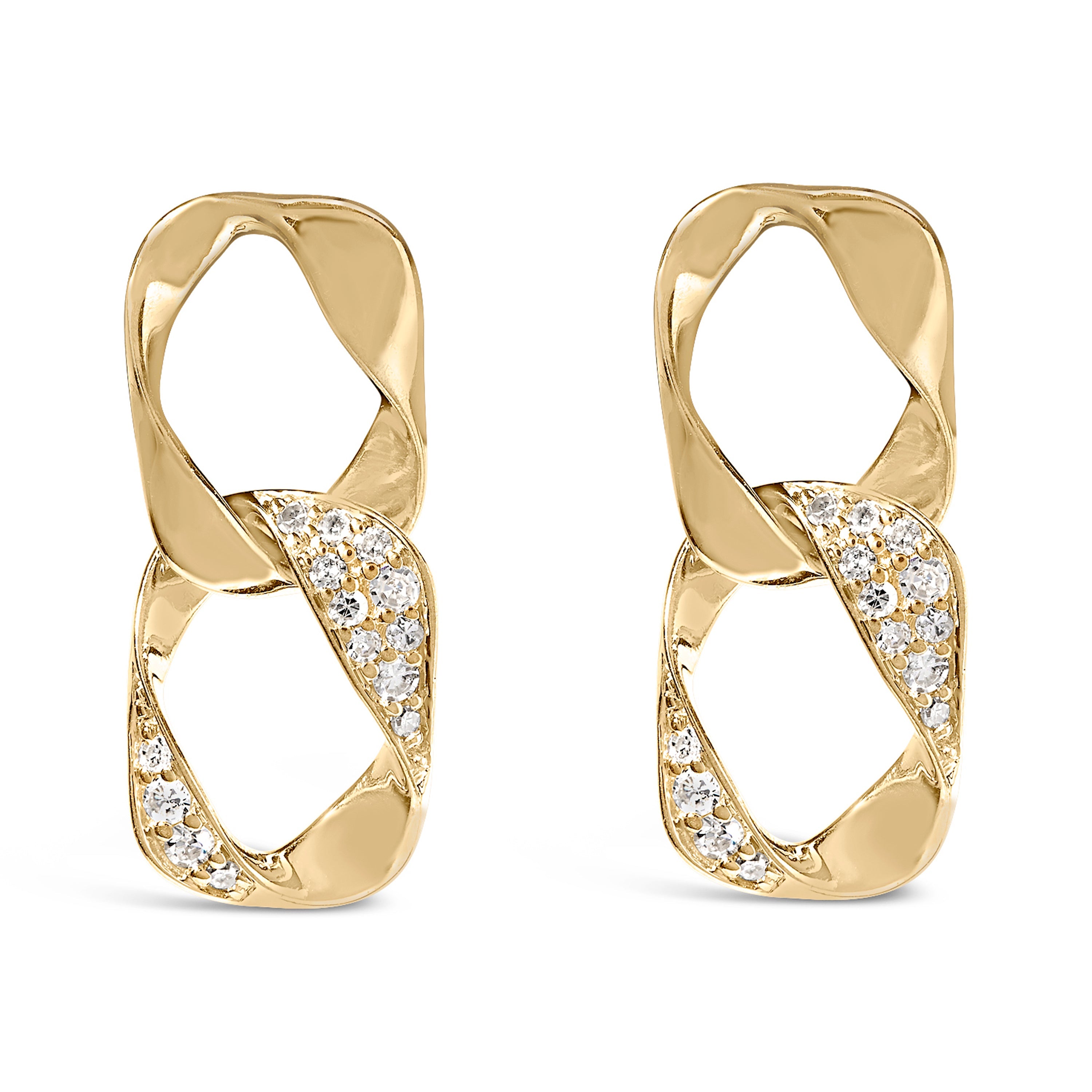 14K Yellow Gold Plated .925 Sterling Silver Open Link 1/5 Carat Total Weight Diamond Drop Earrings (H-I Color, I1-I2 Clarity)