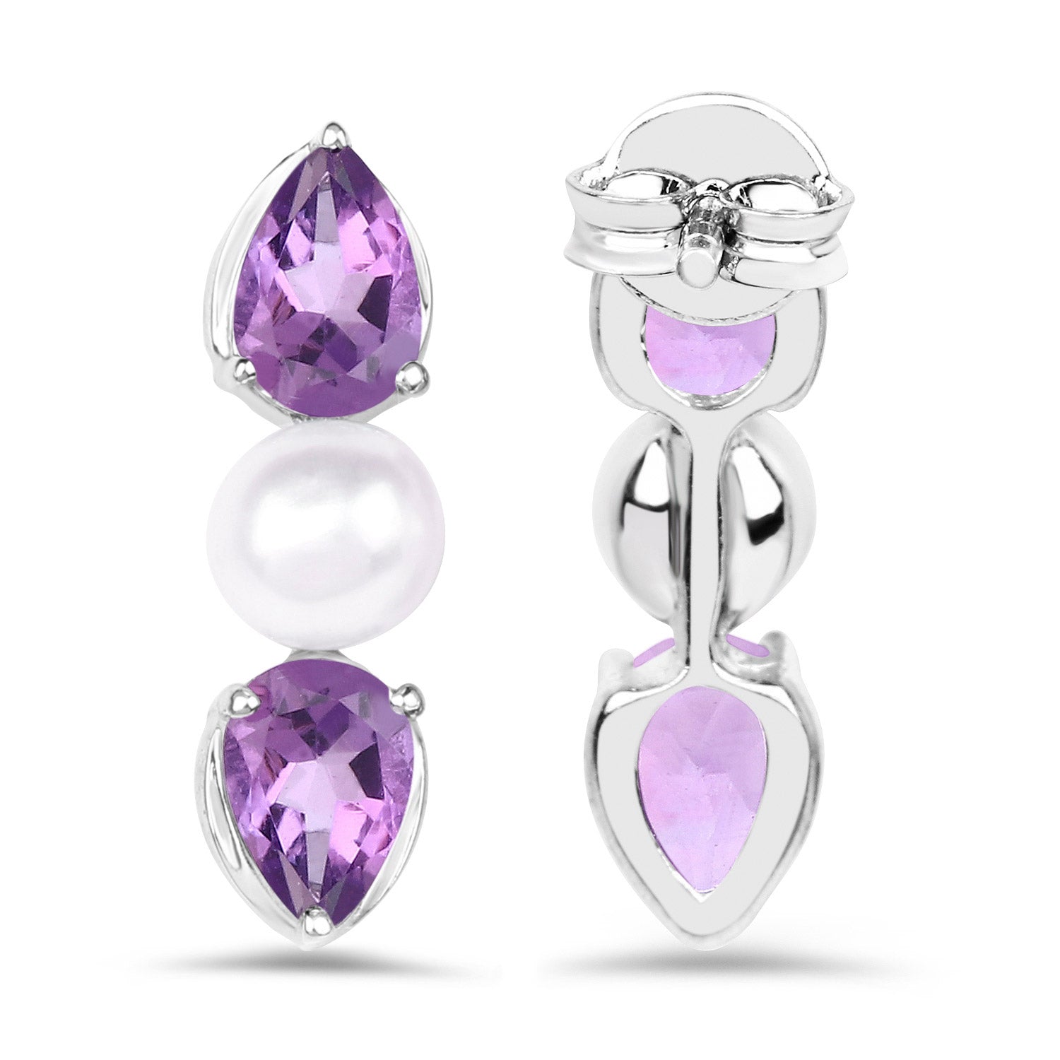 2.78 Carat Genuine Amethyst and Pearl .925 Sterling Silver Earrings