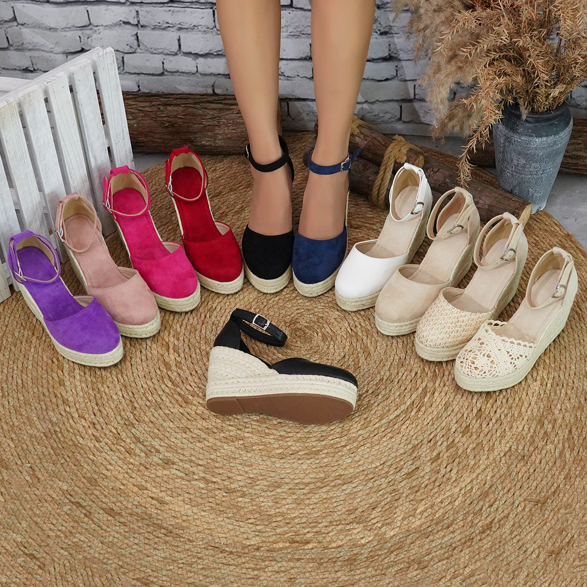 Platform Espadrille Sandals With Ankle Strap – Women's Chunky Heel Buckle Sandals