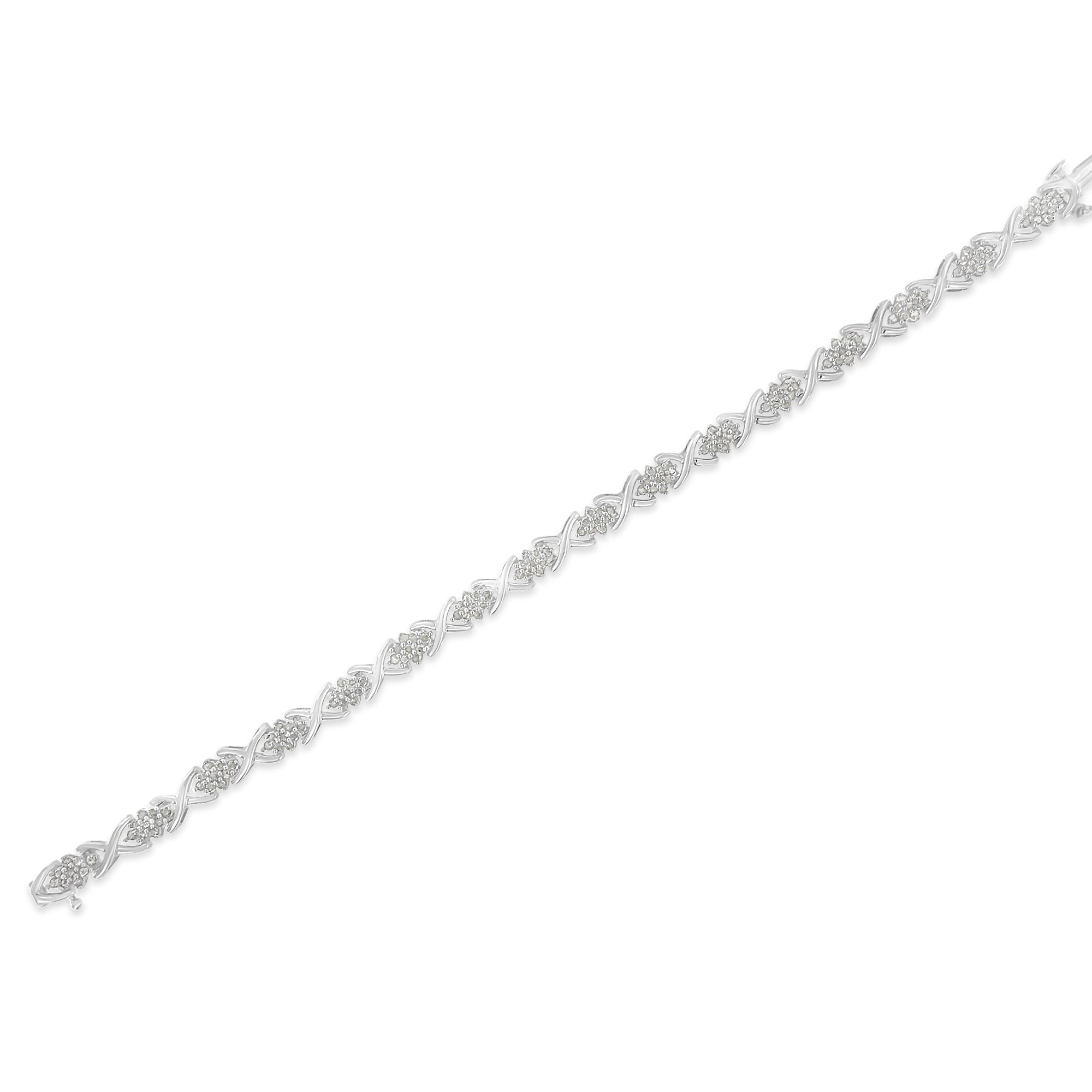 .925 Sterling Silver 1-1/2 Carat Total Weight Diamond Cluster X Link 7" Tennis Bracelet (I-J color, I3 clarity)