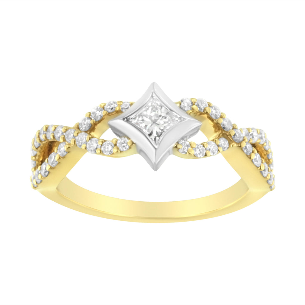 10K Two-Tone 5/8 Carat Total Weight Diamond Kite and Twist Shank Ring (H-I Color, SI2-I1 Clarity)