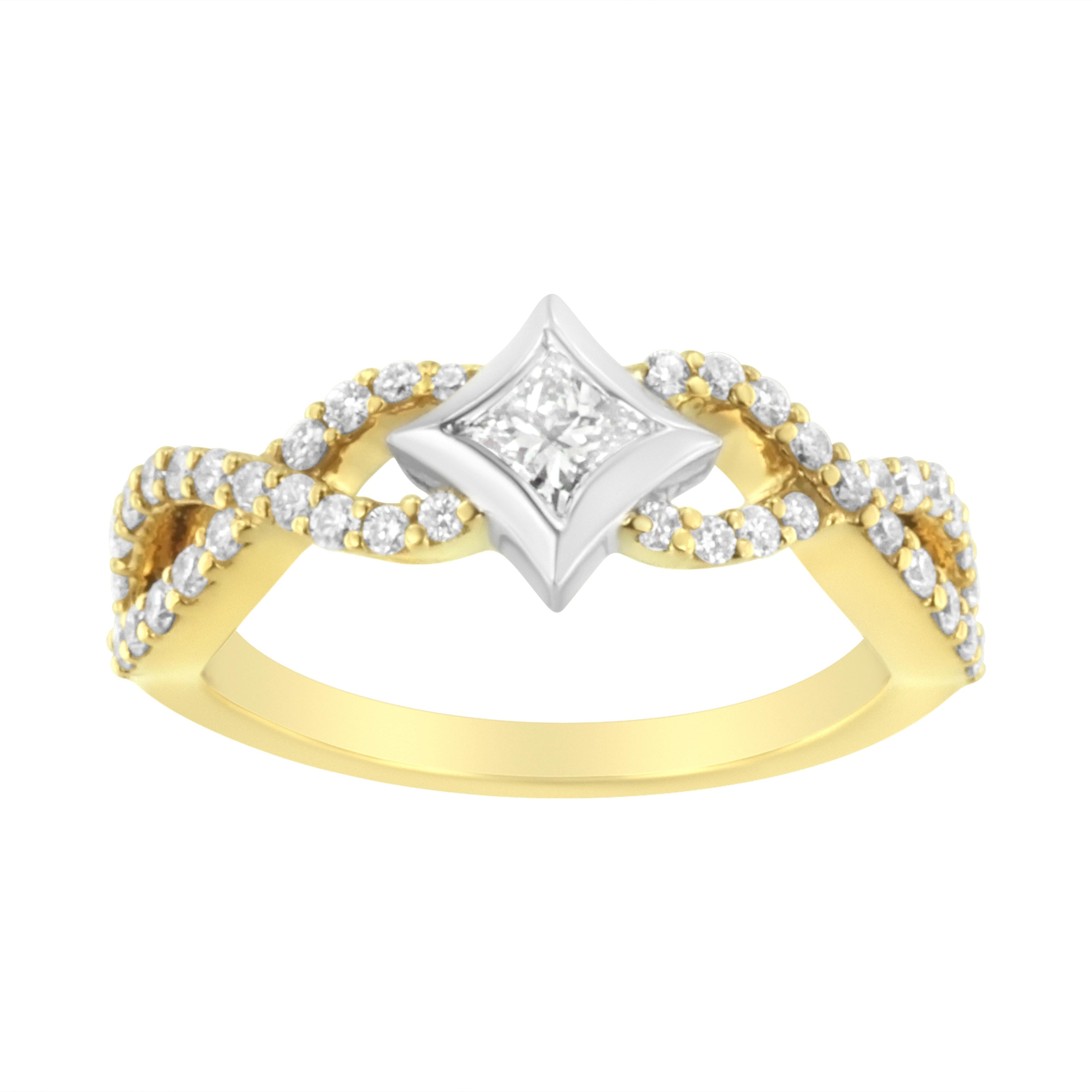 10K Two-Tone 5/8 Carat Total Weight Diamond Kite and Twist Shank Ring (H-I Color, SI2-I1 Clarity)