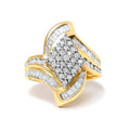 14K Yellow Gold 1-1/3 Cttw Round and Baguette Diamond Bypass Cocktail Ring