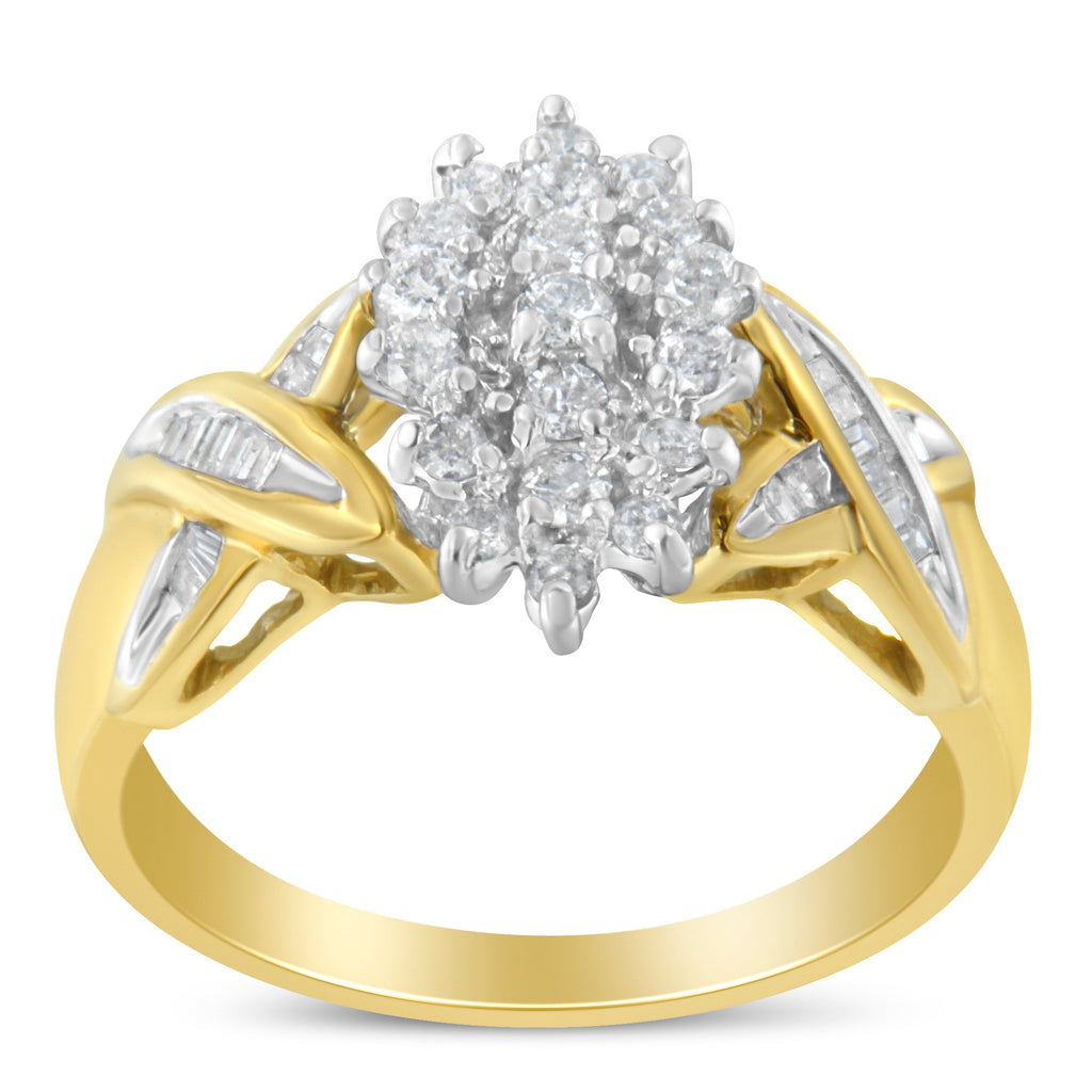 10K Yellow Gold Round and Baguette-Cut Diamond Ring (1/2 Cttw, H-I Color, I1-I2 Clarity) - Size 6
