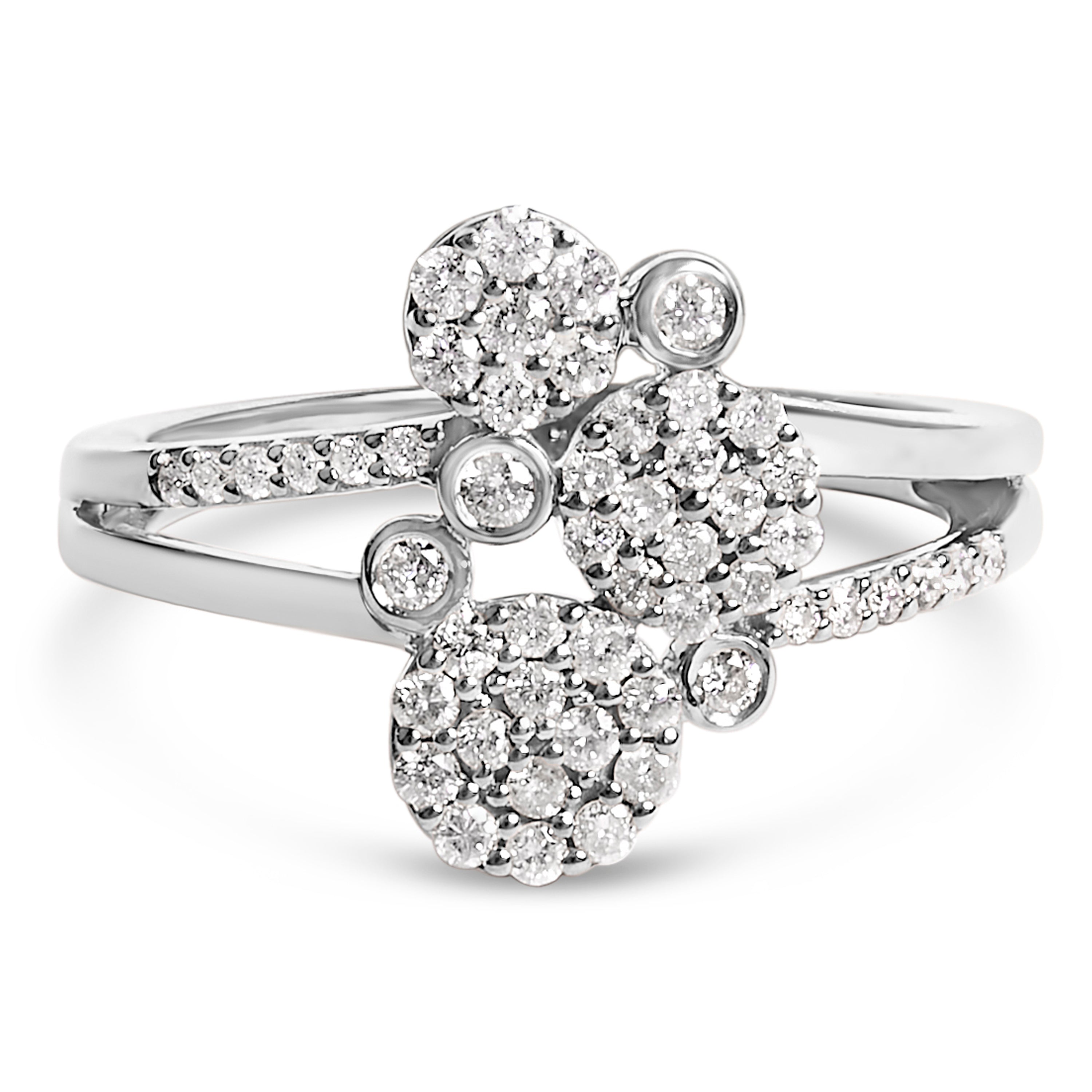 14K Rose Gold Plated .925 Sterling Silver 1/2 Cttw Diamond Scatter Composite Bypass Ring (I-J Color, I1-I2 Clarity) - Size 7