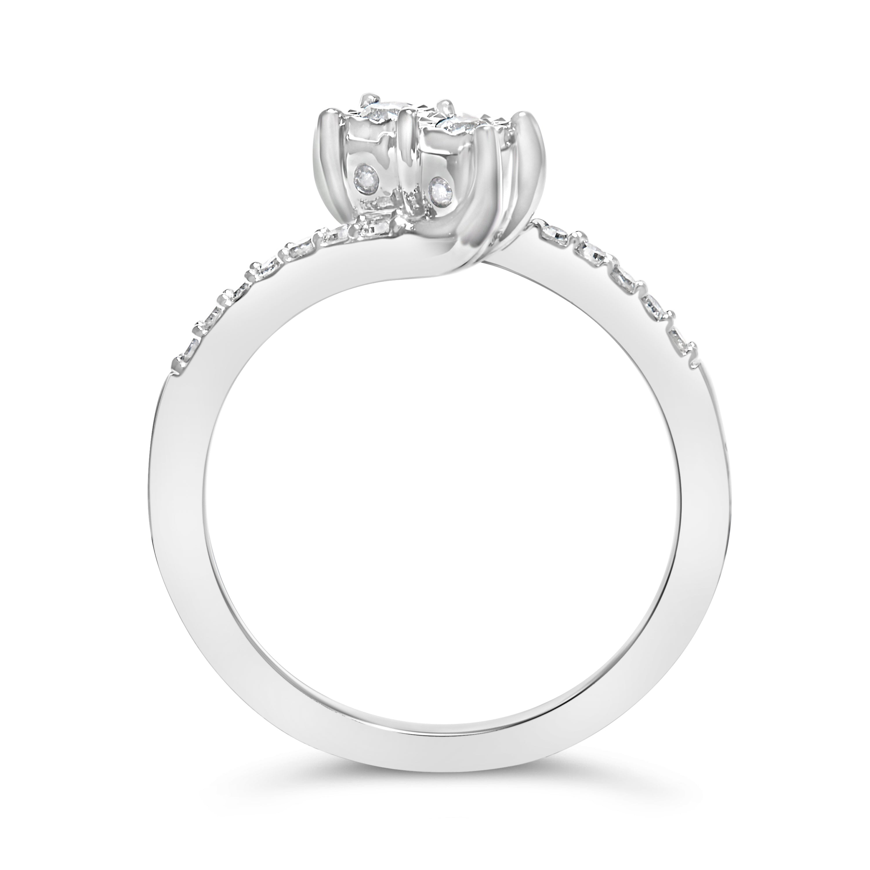 10K White Gold 1/4 Cttw Two-Stone Diamond Bypass Engagement Ring