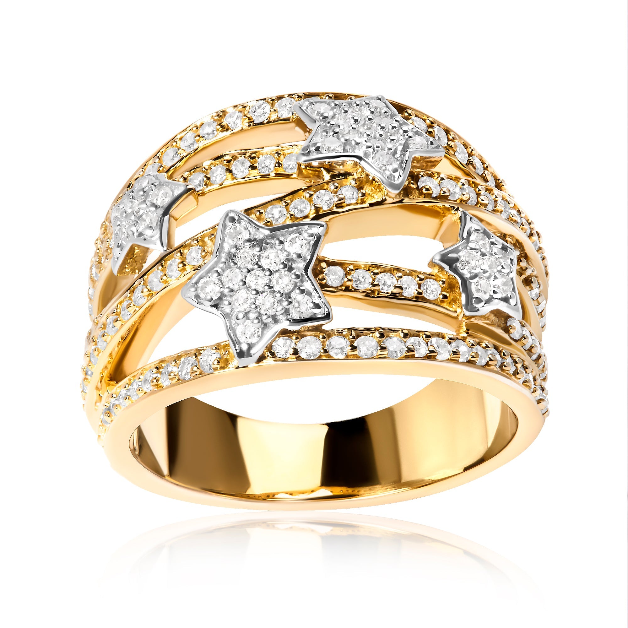 18K Yellow Gold Plated .925 Sterling Silver 3/4 Cttw Diamond Star and Galaxy Ring Band