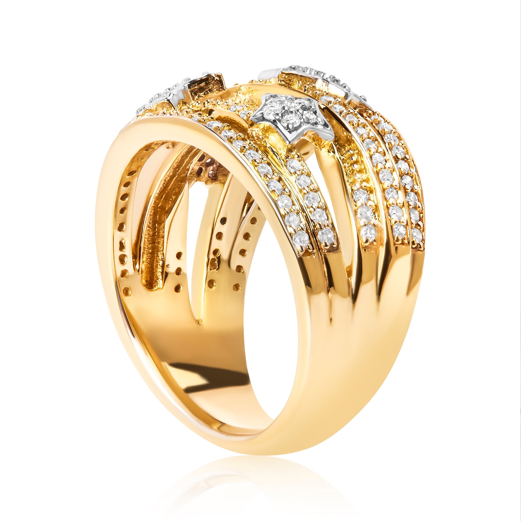 18K Yellow Gold Plated .925 Sterling Silver 3/4 Cttw Diamond Star and Galaxy Ring Band