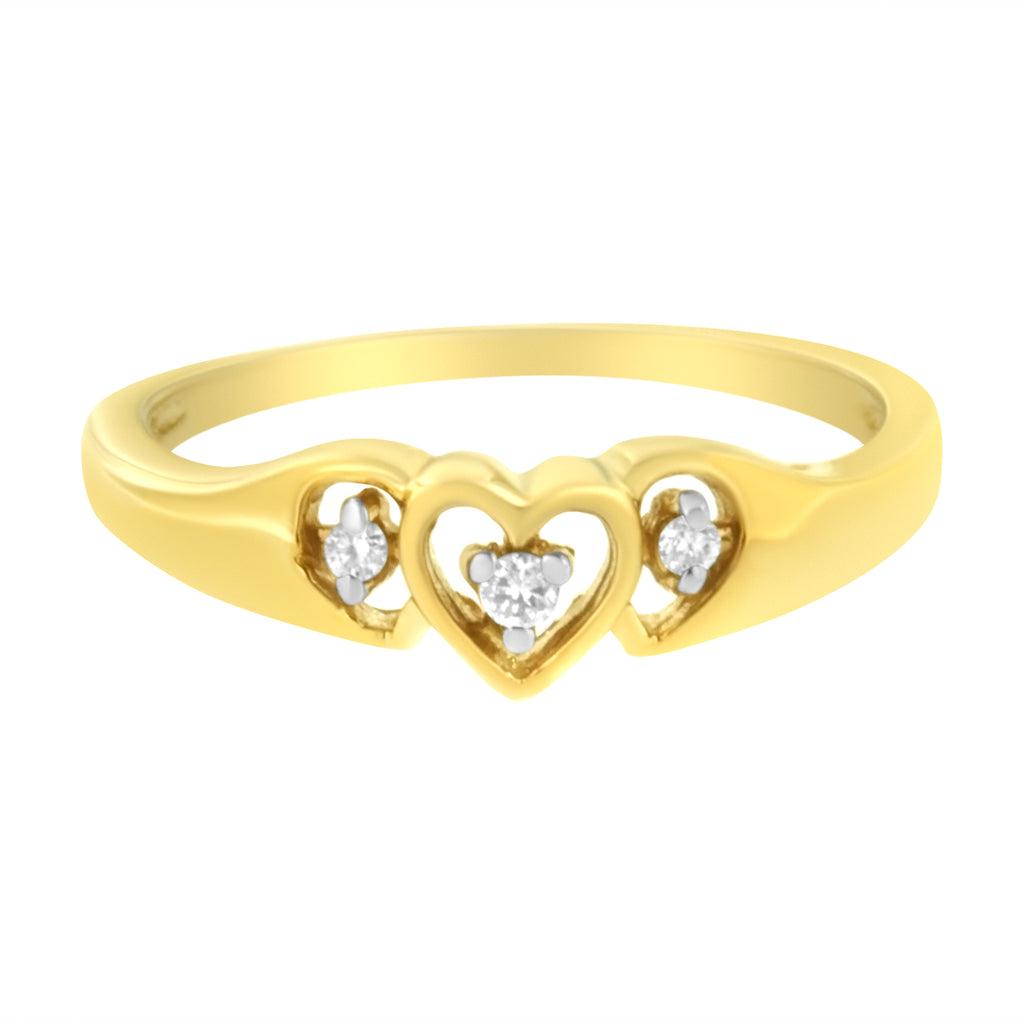 10K Yellow Gold 1/20 cttw Diamond Triple Heart Diamond Ring (K-L, I1-I2) - Size 7