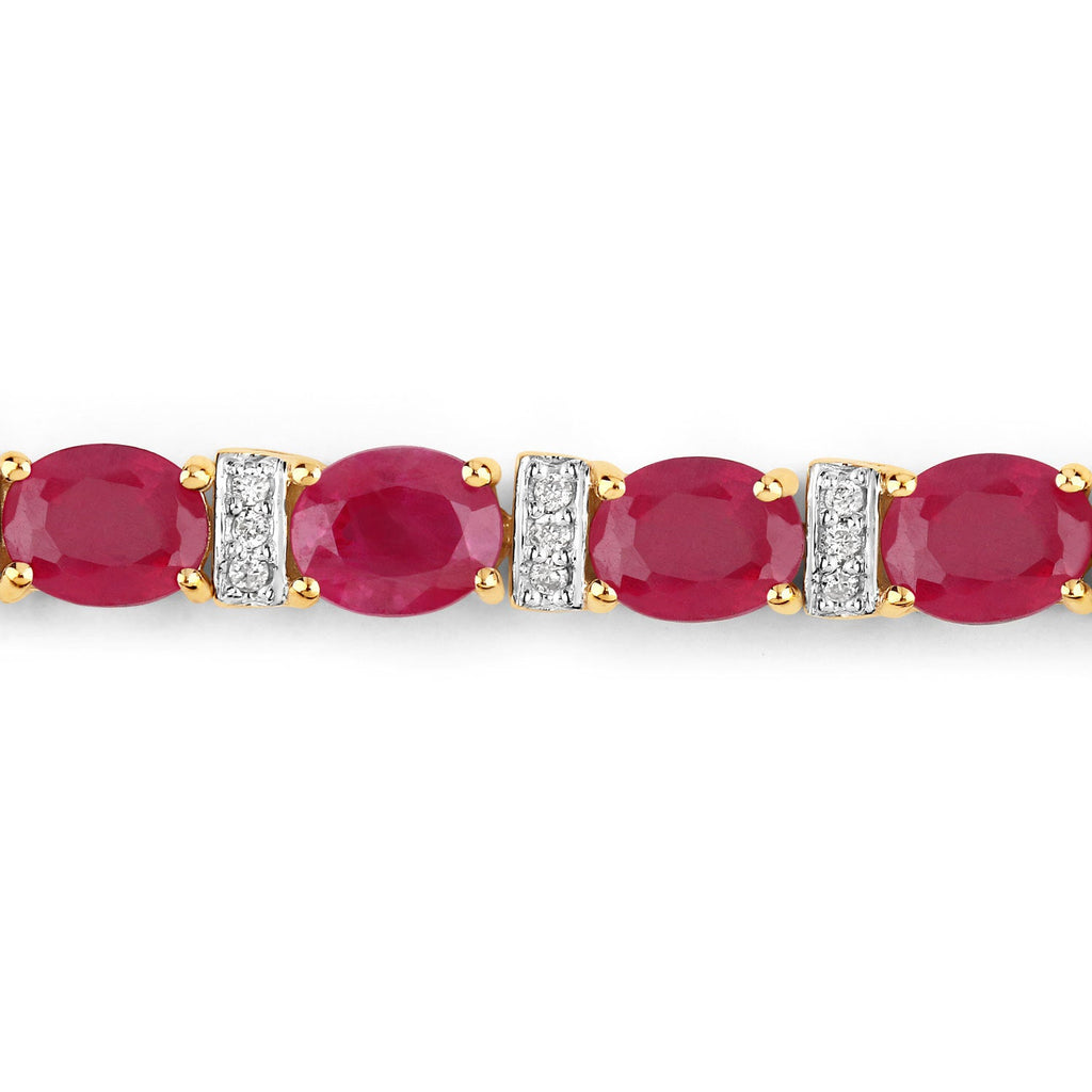 7.76 Carat Genuine Ruby and White Diamond 14K Yellow Gold Bracelet