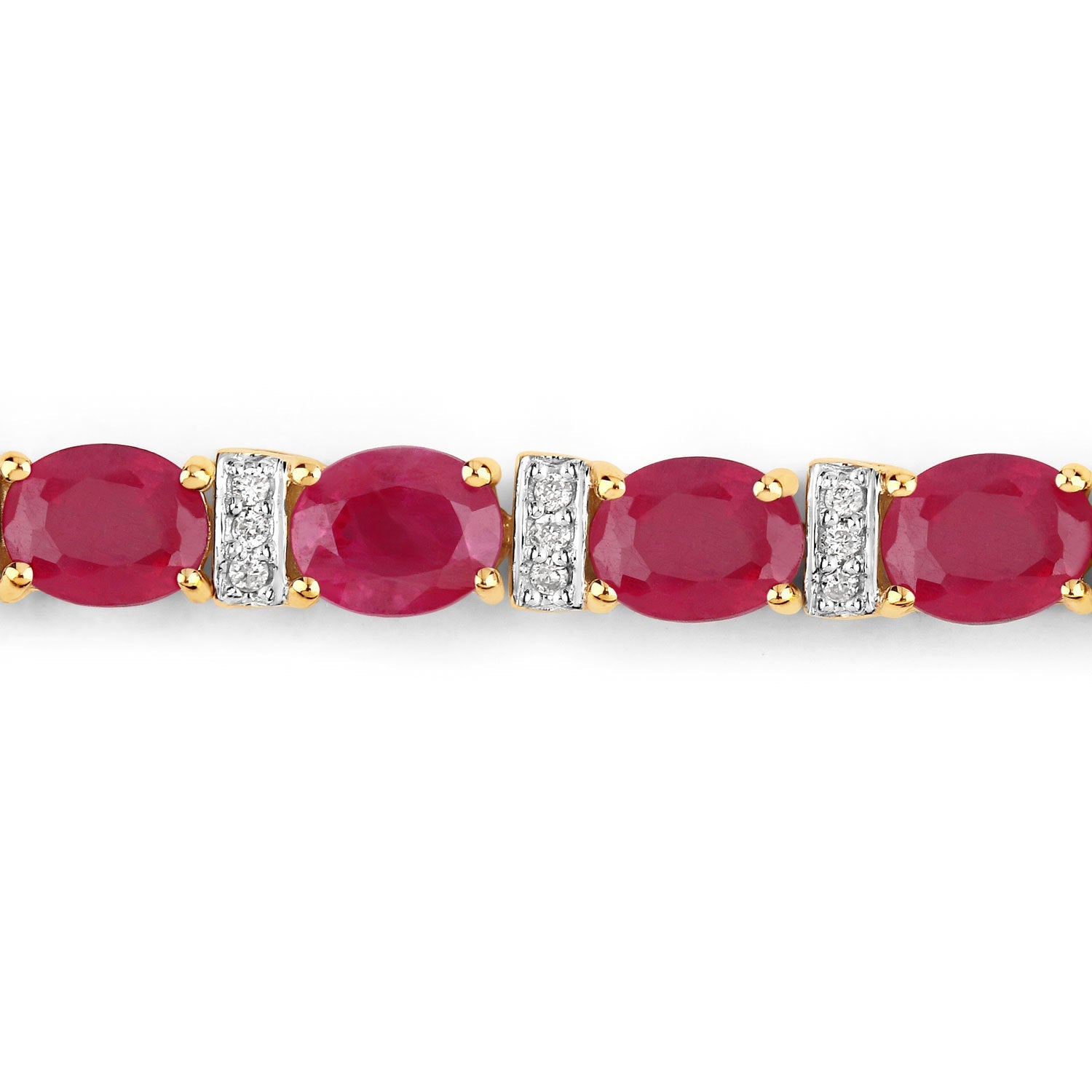7.76 Carat Genuine Ruby and White Diamond 14K Yellow Gold Bracelet