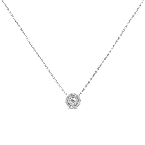 .925 Sterling Silver 1/2 Carat Total Weight Round Diamond Halo Circle Pendant 18" Necklace (I-J Color, I2-I3 Clarity)