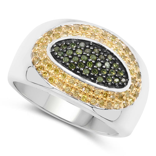 0.38 Carat Genuine Green Diamond and Yellow Diamond .925 Sterling Silver Ring