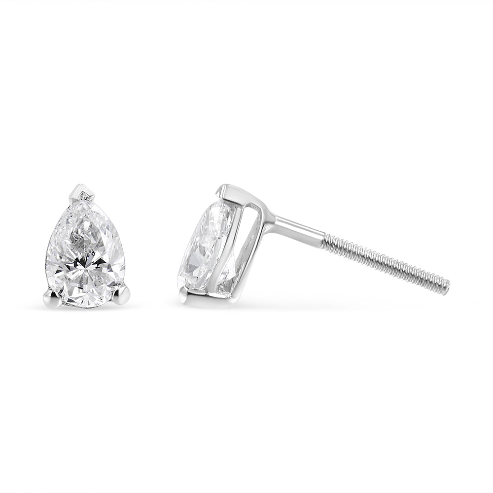 14K White Gold 1/2 Carat Total Weight Pear Shape Solitaire Lab Grown Diamond Stud Earrings (F-G Color, VS2-SI1 Clarity)