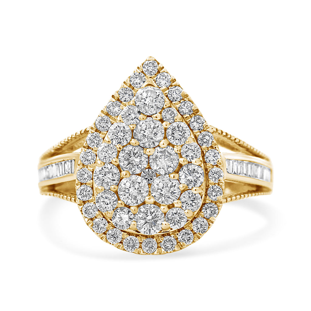10K Yellow Gold Plated .925 Sterling Silver 1 1/2 Carat Total Weight Round-Cut Diamond Cocktail Ring (I-J Color, I1-I2 Clarity) - Size 7