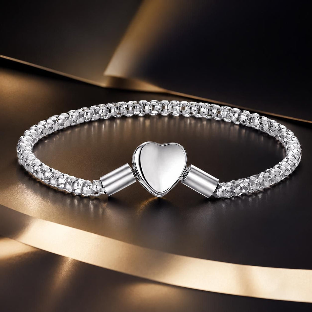 925 Sterling Silver Bracelet 17cm Heart-shaped 1.0cm for Women