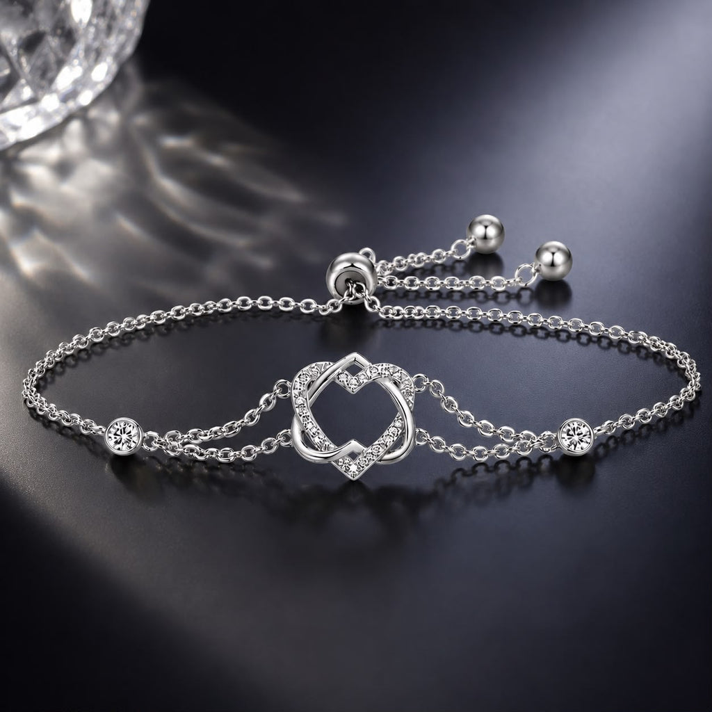 925 Sterling Silver Heart Shaped Bracelet 22CM for Women
