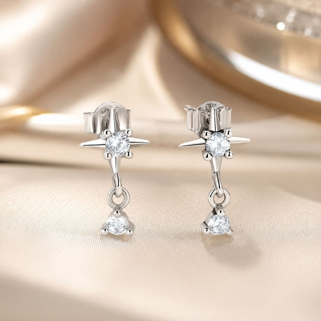 925 Sterling Silver Earrings with Pavé Setting CZ, 1.4*0.8cm for Women