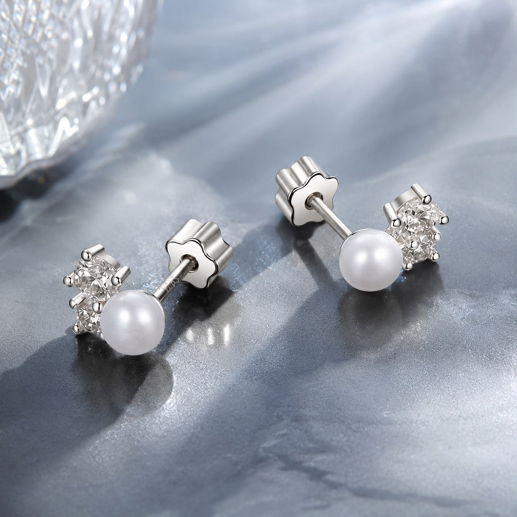 925 Sterling Silver 0.1 Carat Moissanite and Pearl Earrings for Women
