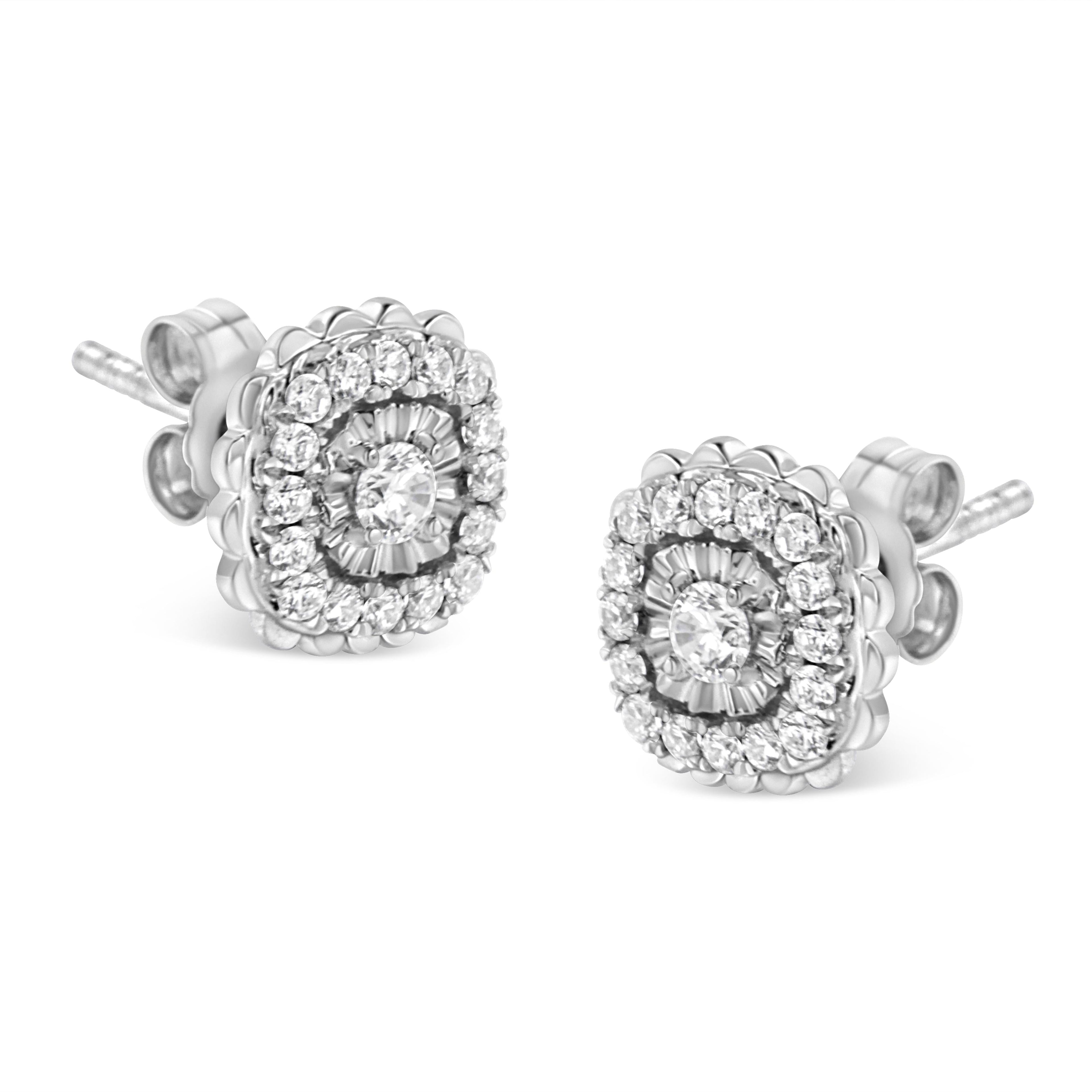 .925 Sterling Silver 1/2 Carat Total Weight Round-Cut Diamond Halo Cluster Stud Earrings (I-J Color, I2-I3 Clarity)