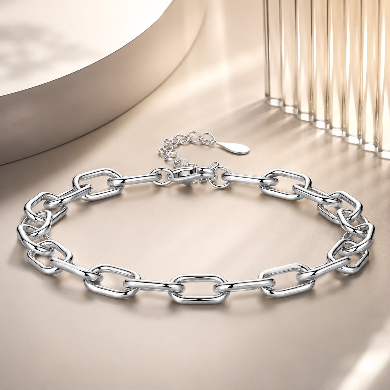 925 Sterling Silver White Gold Plated 15+6cm Adjustable Bracelet for Women
