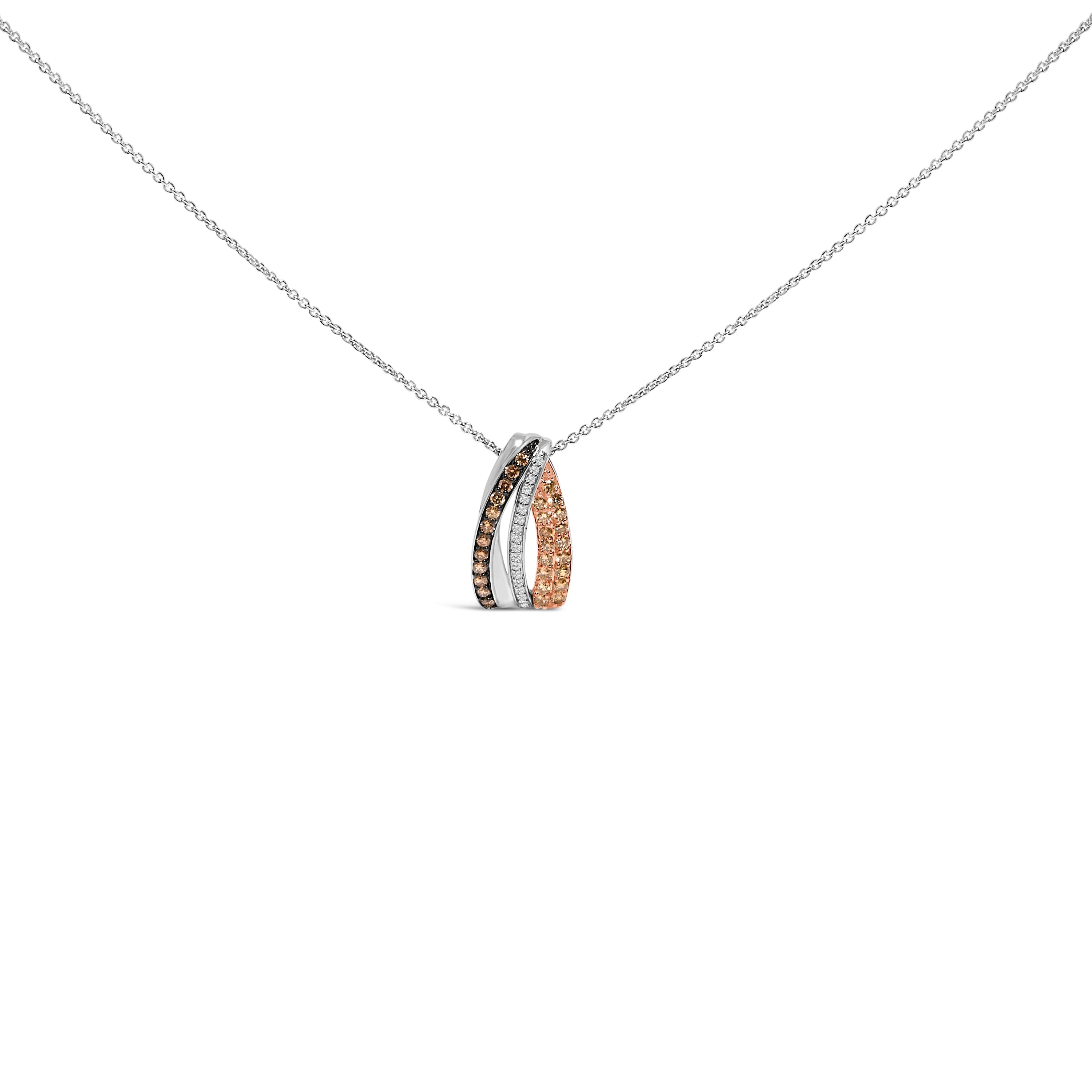 Tri-Tone Sterling Silver 1/2 Carat Total Weight White and Brown Diamond Pendant Necklace