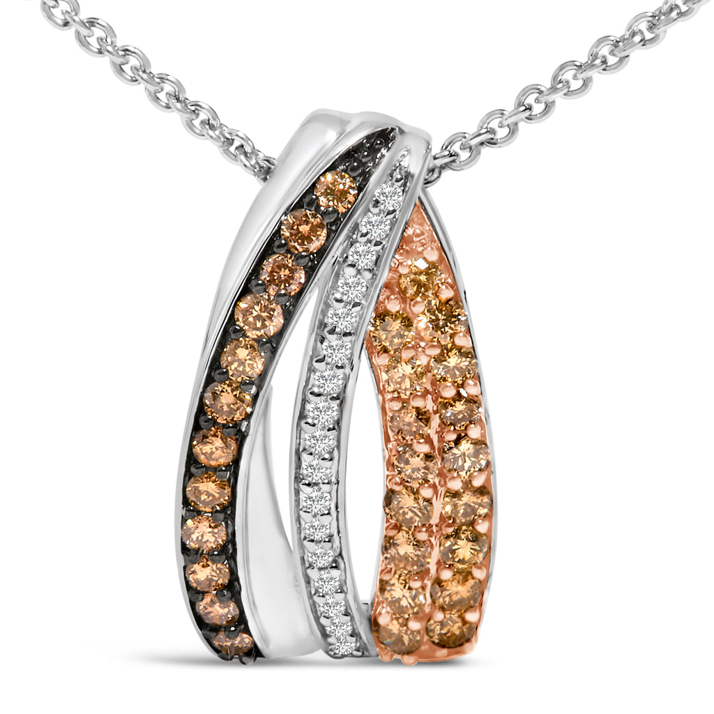 Tri-Tone Sterling Silver 1/2 Carat Total Weight White and Brown Diamond Pendant Necklace