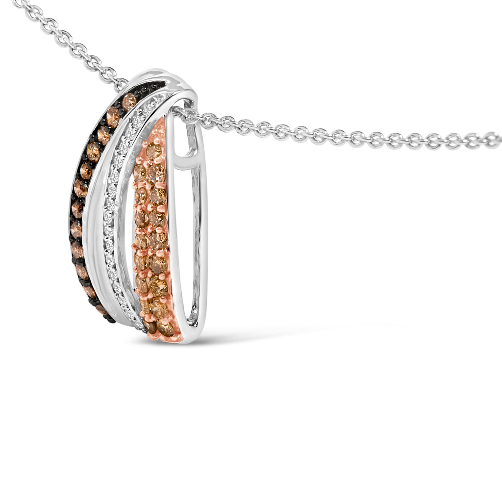 Tri-Tone Sterling Silver 1/2 Carat Total Weight White and Brown Diamond Pendant Necklace