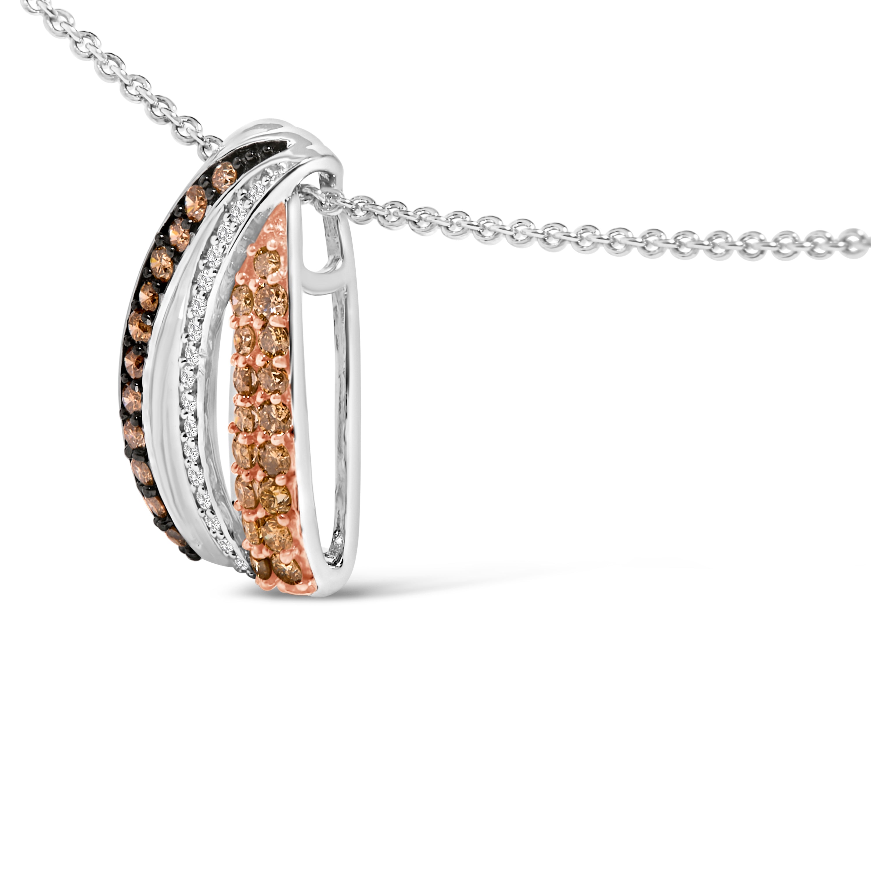 Tri-Tone Sterling Silver 1/2 Carat Total Weight White and Brown Diamond Pendant Necklace