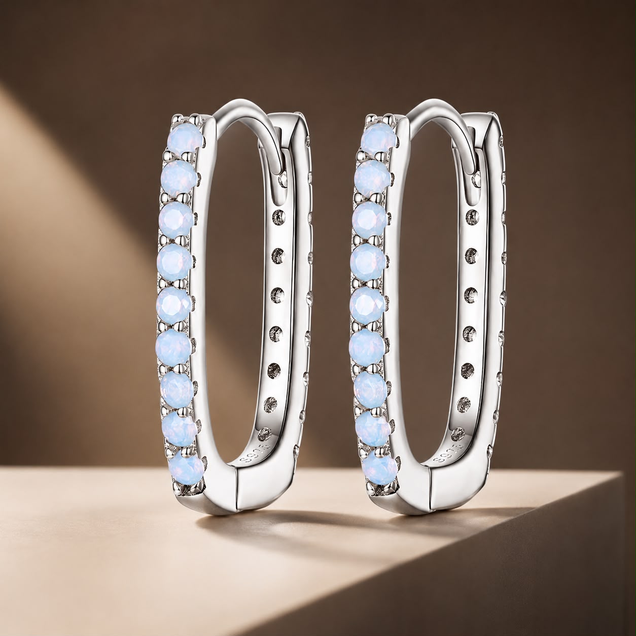 925 Sterling Silver Opal Earrings with Platinum Plating for Women