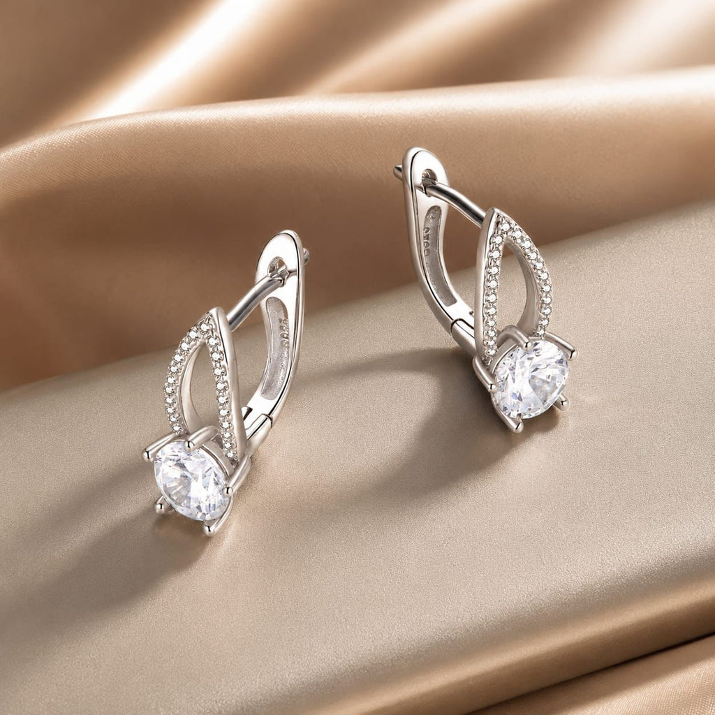 925 Sterling Silver Earrings with CZ Pavé Setting, 1.4*0.62cm for Women
