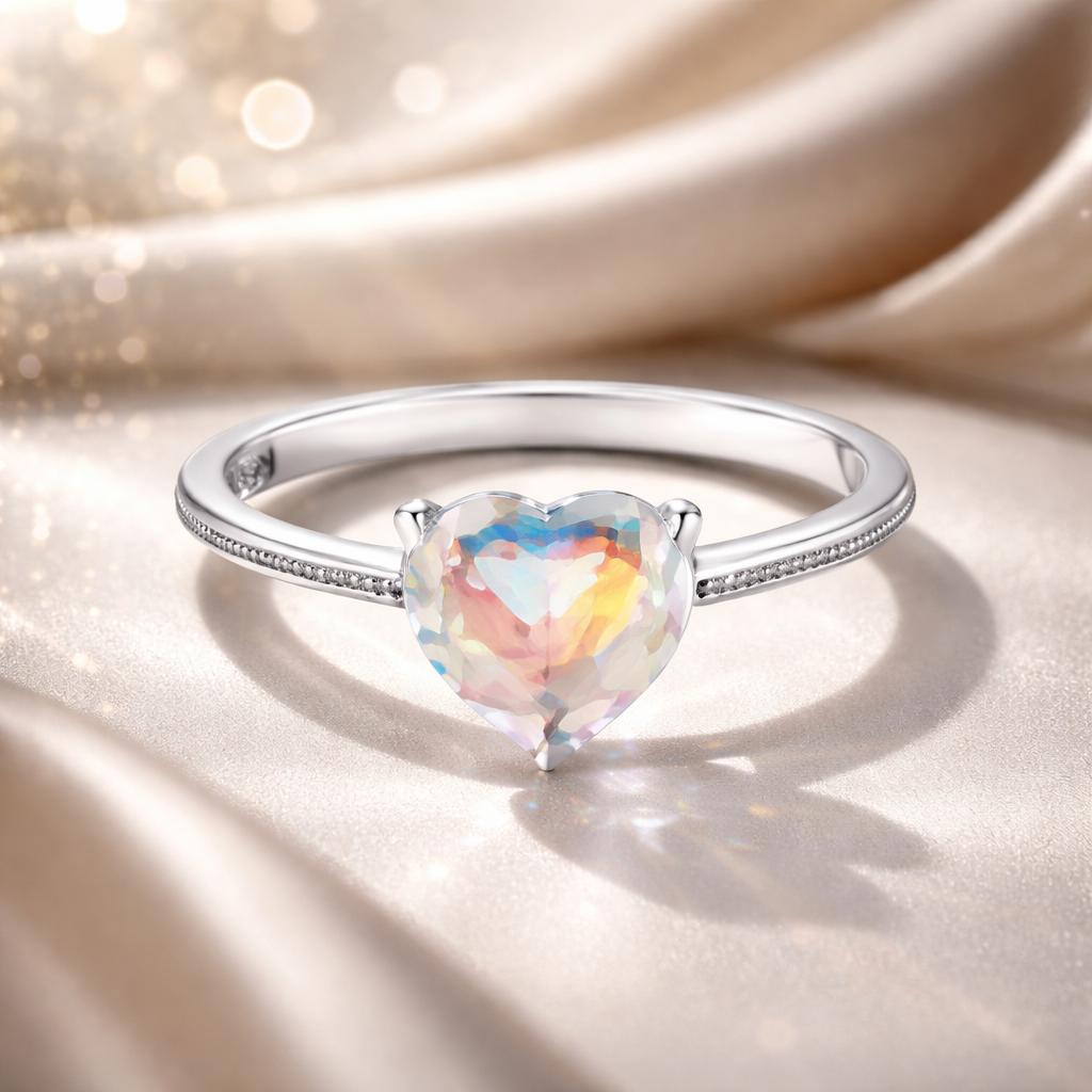 925 Sterling Silver Oxidized Silver Ring with Transparent Glass - Size 7.0 for Women