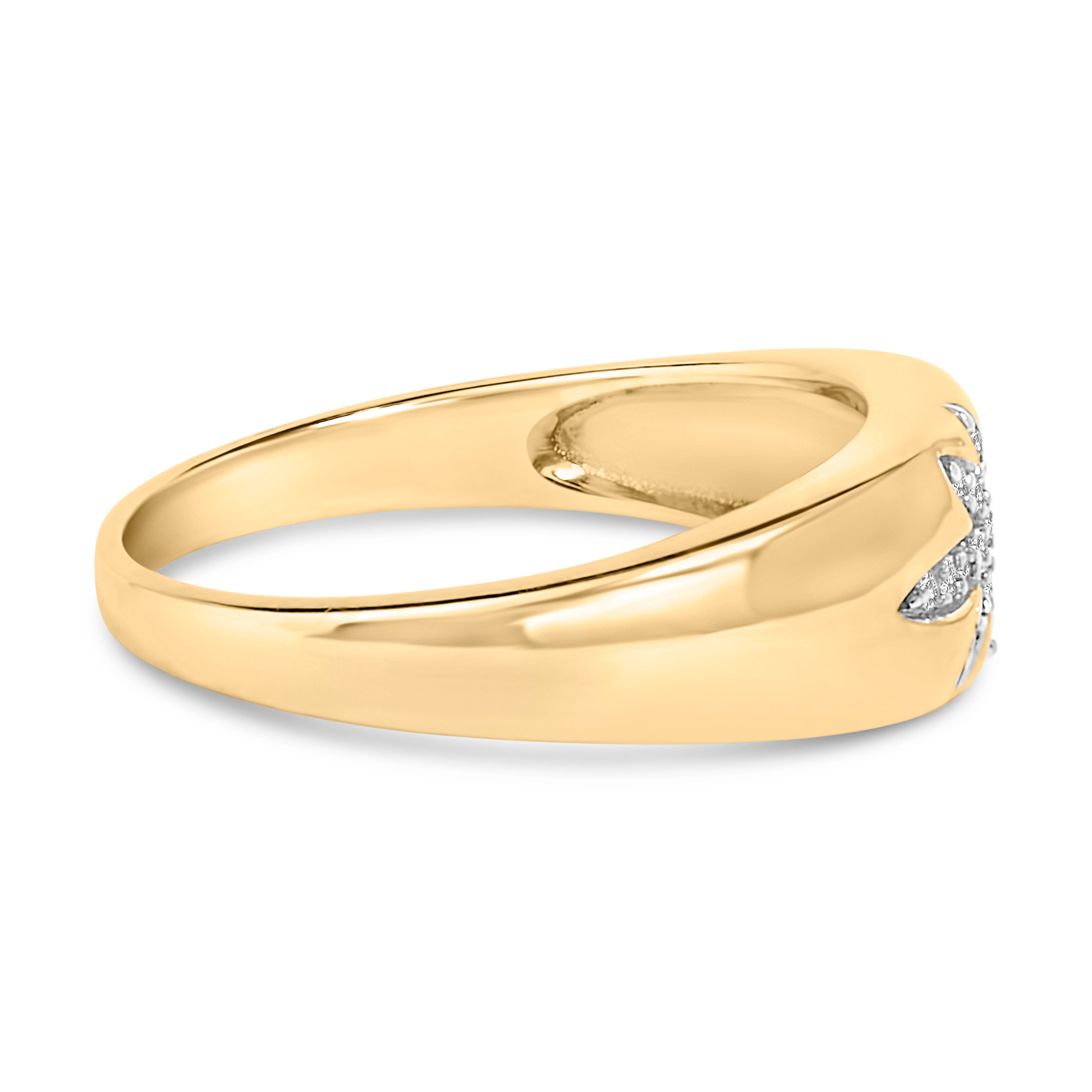 18K Yellow Gold 1/10 Cttw Diamond Star Burst Inlay Ring