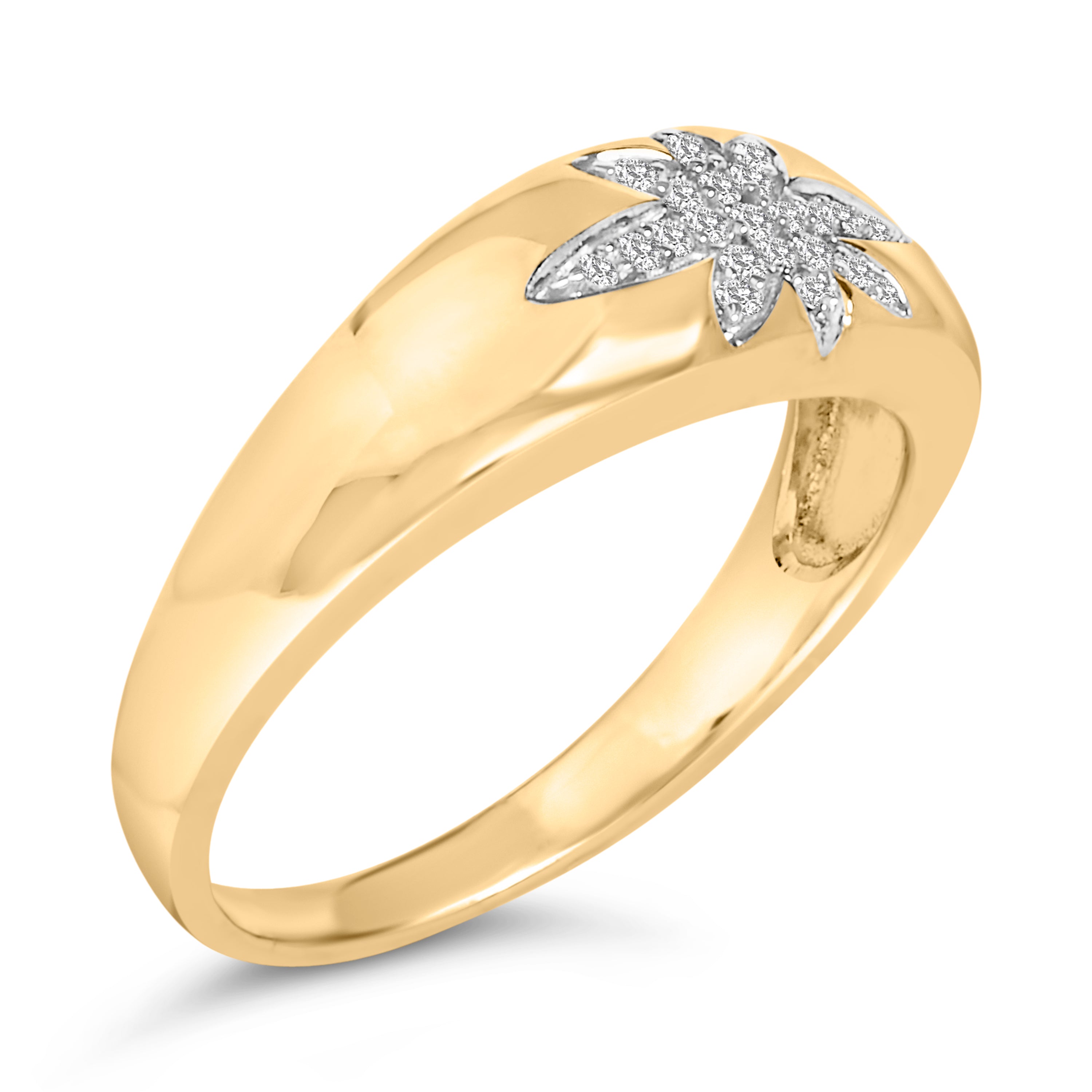 18K Yellow Gold 1/10 Cttw Diamond Star Burst Inlay Ring