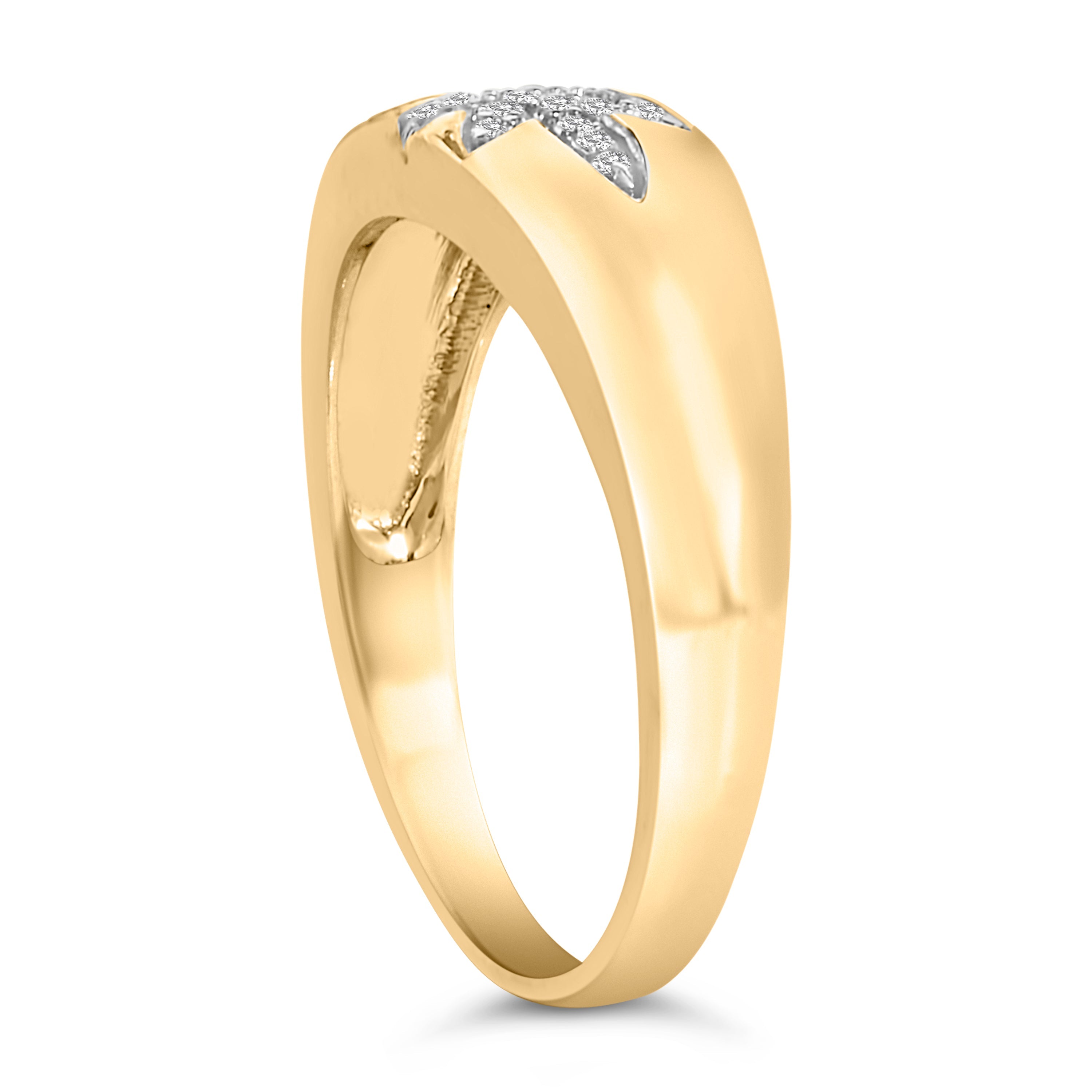 18K Yellow Gold 1/10 Cttw Diamond Star Burst Inlay Ring
